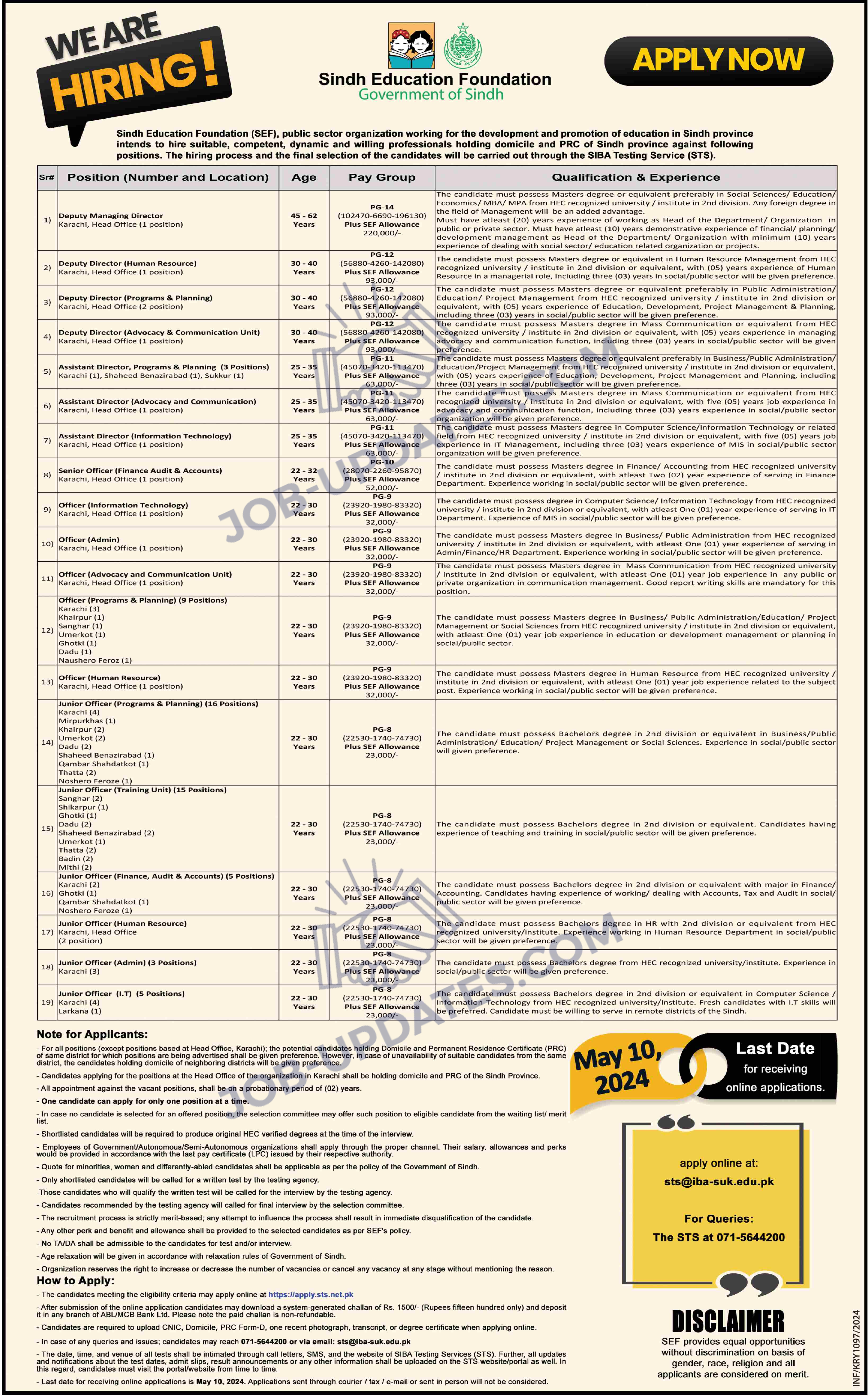 Sindh Education Foundation Jobs 2024