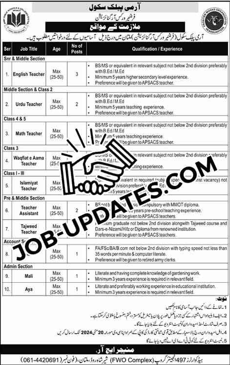 Army Public School Teaching and Non-Teaching Jobs May 2024