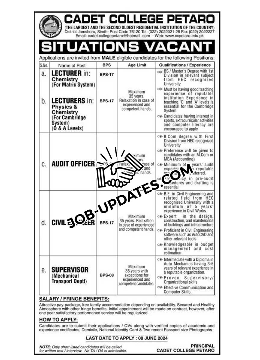 Cadet College PETARO Jobs