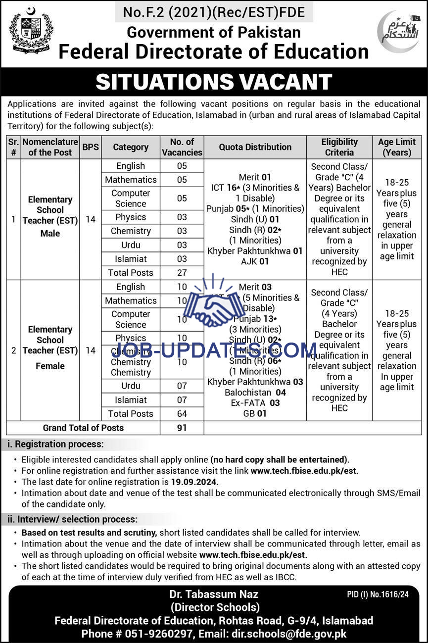 Government of Pakistan Federal Directorate of Education Teaching Jobs