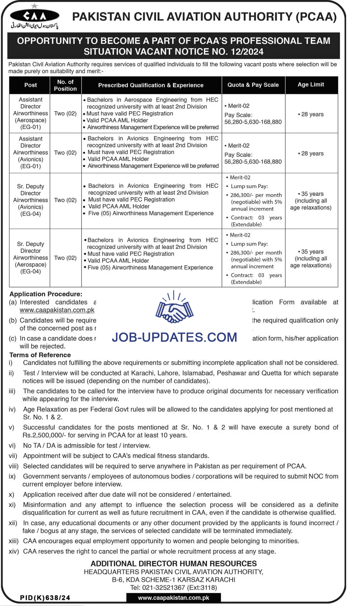 Pakistan Civil Aviation Authority (PCAA) Job Vacancies Sep 2024