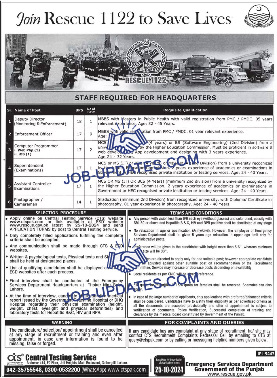 Rescue 1122 Punjab Jobs (Staff Needed for Headquarters) 2024