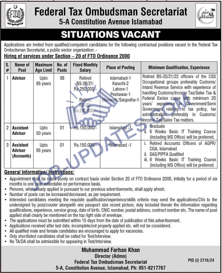 Federal Tax Ombudsman (FTO) Secretariat Jobs – November 2024