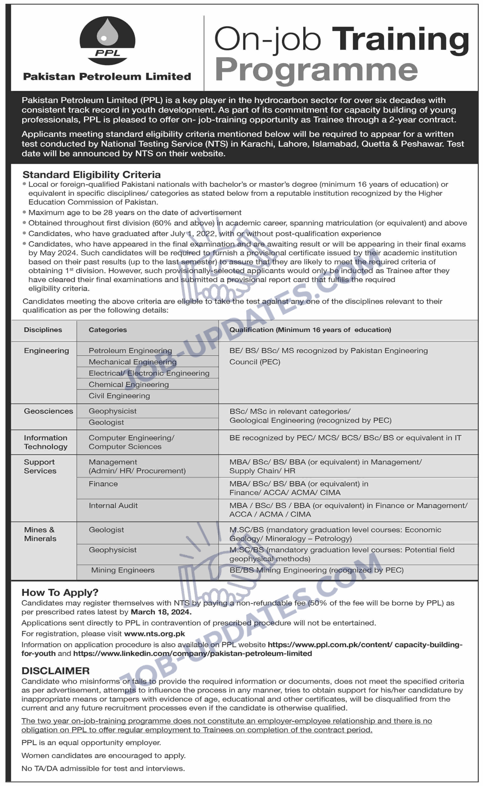 Pakistan Petroleum Limited Jobs March 2024 NTS Apply Online PPL On Job Training / Internships Latest